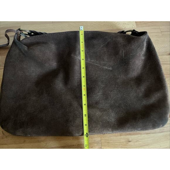 GAP Vintage Chocolate Brown Suede Hobo Shoulder Bag Braided Leather Handle - Picture 8 of 9